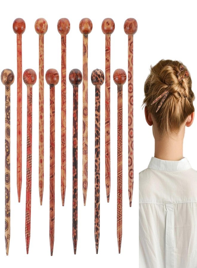 Aysatogc 12 PCS Wooden Hair Sticks, Boho Vintage Japanese Chinese Hairpin Decorative Hanfu Pins Bun Holders Hair Chopsticks for Women Girls Chignon Bun Updo Hairstyle Accessories - Image 1